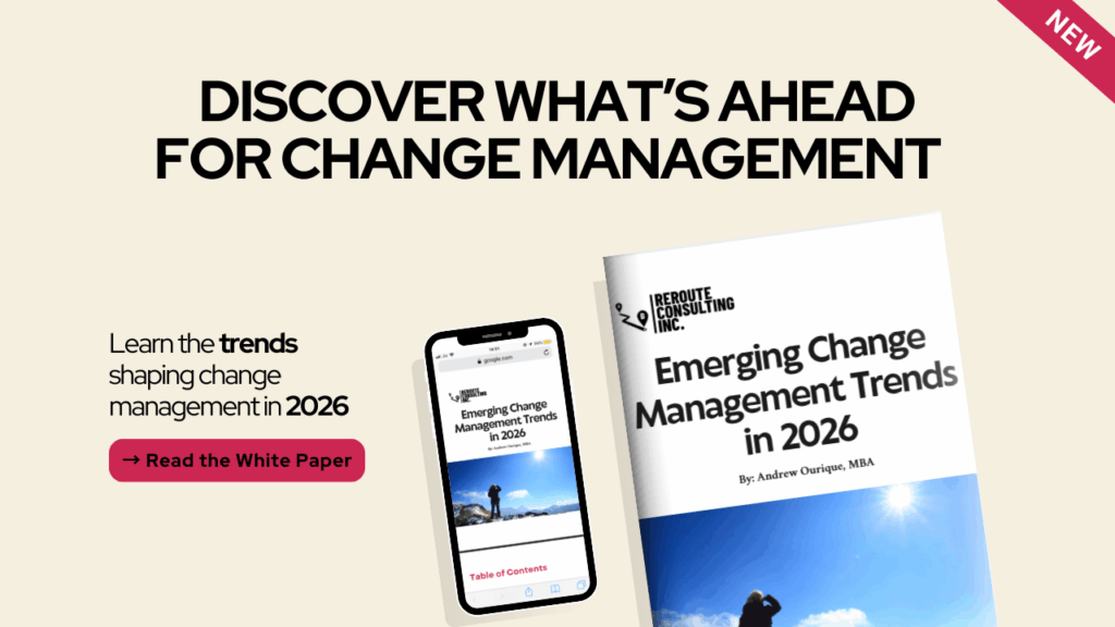 Image showing the white paper "Emerging Trends in 2026" in phone and paper format with the text: "Discover what's ahead for change management. Learn the trends shaping change management in 2026".