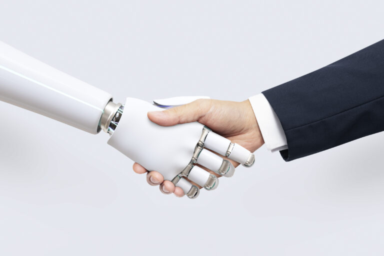 robot shaking human hand